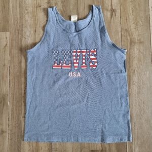 Vintage 90s Levis American Flag Graphic Tank Top M Blue Single Stitch USA Made